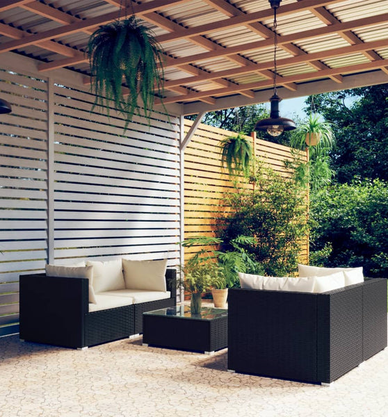 5-tlg. Garten-Lounge-Set mit Kissen Poly Rattan Schwarz