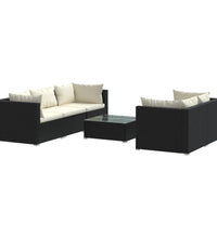 6-tlg. Garten-Lounge-Set mit Kissen Poly Rattan Schwarz