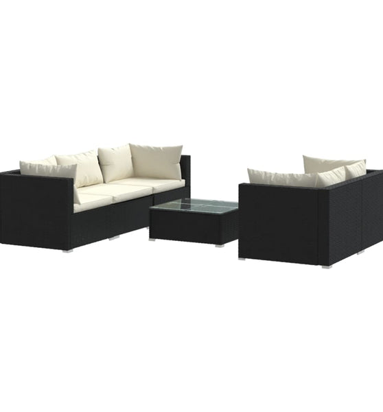 6-tlg. Garten-Lounge-Set mit Kissen Poly Rattan Schwarz