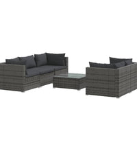 6-tlg. Garten-Lounge-Set mit Kissen Poly Rattan Grau