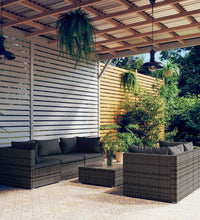 6-tlg. Garten-Lounge-Set mit Kissen Poly Rattan Grau