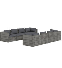 9-tlg. Garten-Lounge-Set mit Auflagen Poly Rattan Grau