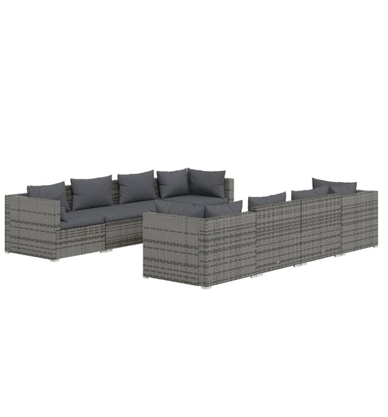 9-tlg. Garten-Lounge-Set mit Auflagen Poly Rattan Grau