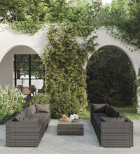 9-tlg. Garten-Lounge-Set mit Auflagen Poly Rattan Grau