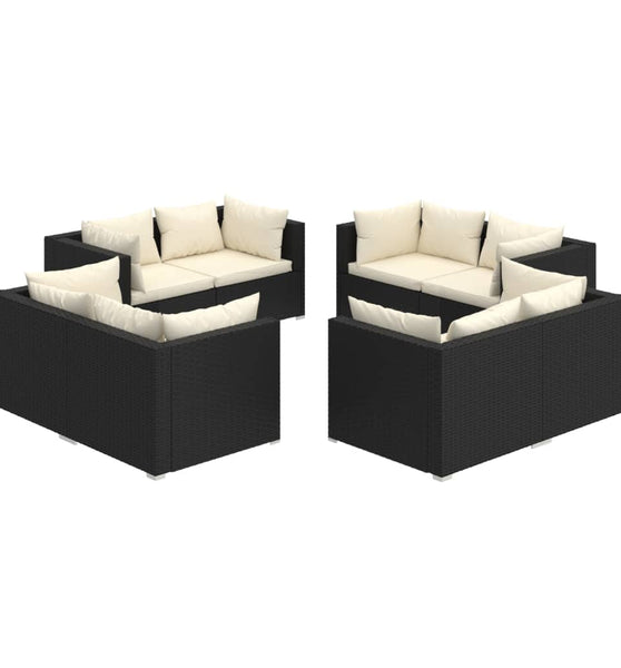 8-tlg. Garten-Lounge-Set mit Kissen Poly Rattan Schwarz