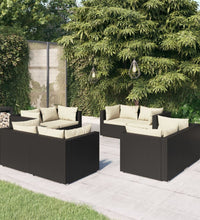 8-tlg. Garten-Lounge-Set mit Kissen Poly Rattan Schwarz