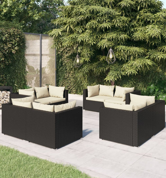 8-tlg. Garten-Lounge-Set mit Kissen Poly Rattan Schwarz