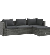 4-tlg. Garten-Lounge-Set mit Kissen Poly Rattan Grau