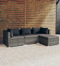 4-tlg. Garten-Lounge-Set mit Kissen Poly Rattan Grau