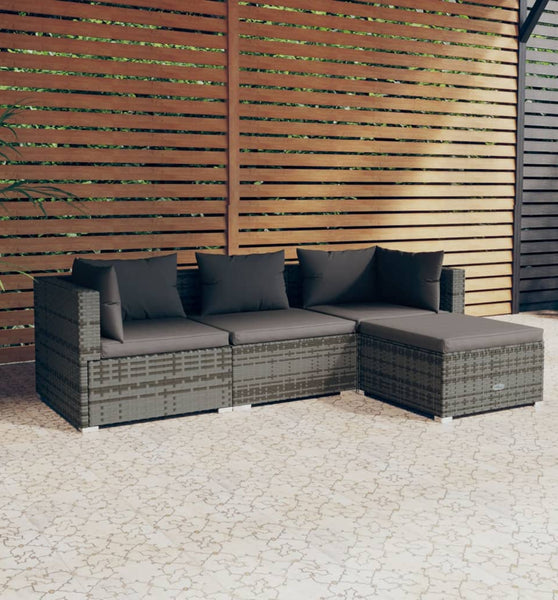 4-tlg. Garten-Lounge-Set mit Kissen Poly Rattan Grau