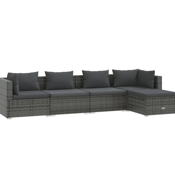 5-tlg. Garten-Lounge-Set mit Kissen Poly Rattan Grau