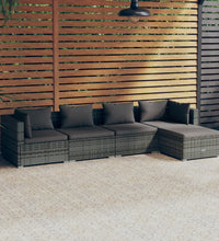 5-tlg. Garten-Lounge-Set mit Kissen Poly Rattan Grau