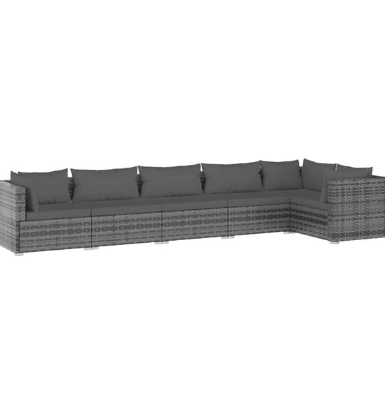 6-tlg. Garten-Lounge-Set mit Kissen Poly Rattan Grau