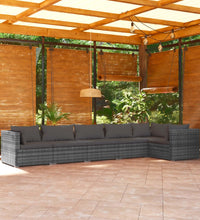 6-tlg. Garten-Lounge-Set mit Kissen Poly Rattan Grau