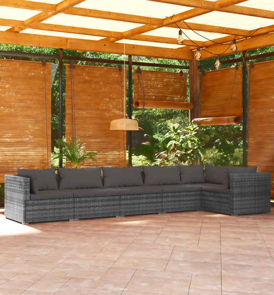 6-tlg. Garten-Lounge-Set mit Kissen Poly Rattan Grau
