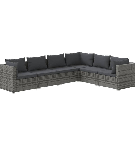 6-tlg. Garten-Lounge-Set mit Kissen Poly Rattan Grau