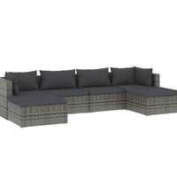 6-tlg. Garten-Lounge-Set mit Kissen Poly Rattan Grau