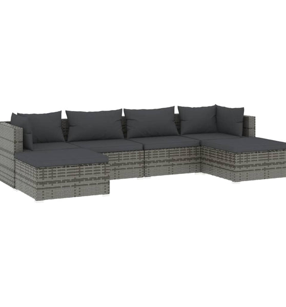 6-tlg. Garten-Lounge-Set mit Kissen Poly Rattan Grau