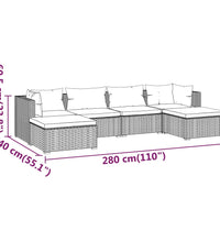 6-tlg. Garten-Lounge-Set mit Kissen Poly Rattan Grau