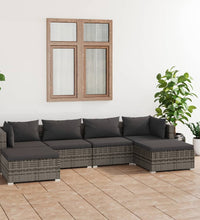 6-tlg. Garten-Lounge-Set mit Kissen Poly Rattan Grau