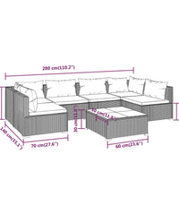 7-tlg. Garten-Lounge-Set mit Kissen Poly Rattan Braun