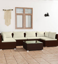 7-tlg. Garten-Lounge-Set mit Kissen Poly Rattan Braun