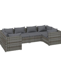 6-tlg. Garten-Lounge-Set mit Kissen Poly Rattan Grau