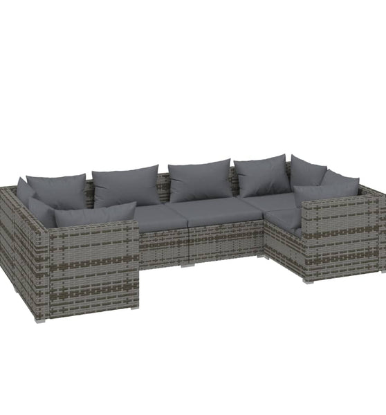 6-tlg. Garten-Lounge-Set mit Kissen Poly Rattan Grau