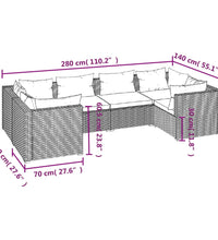 6-tlg. Garten-Lounge-Set mit Kissen Poly Rattan Grau