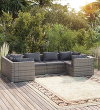 6-tlg. Garten-Lounge-Set mit Kissen Poly Rattan Grau