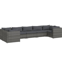 7-tlg. Garten-Lounge-Set mit Kissen Poly Rattan Grau