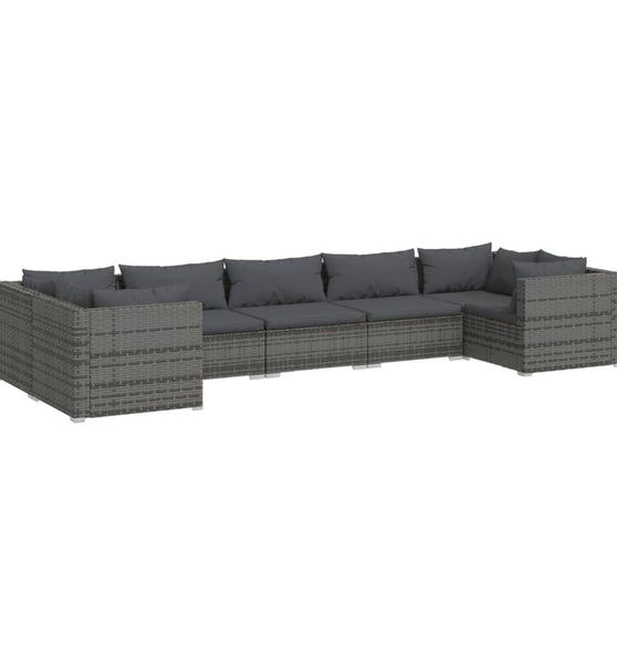 7-tlg. Garten-Lounge-Set mit Kissen Poly Rattan Grau