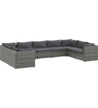 9-tlg. Garten-Lounge-Set mit Kissen Poly Rattan Grau