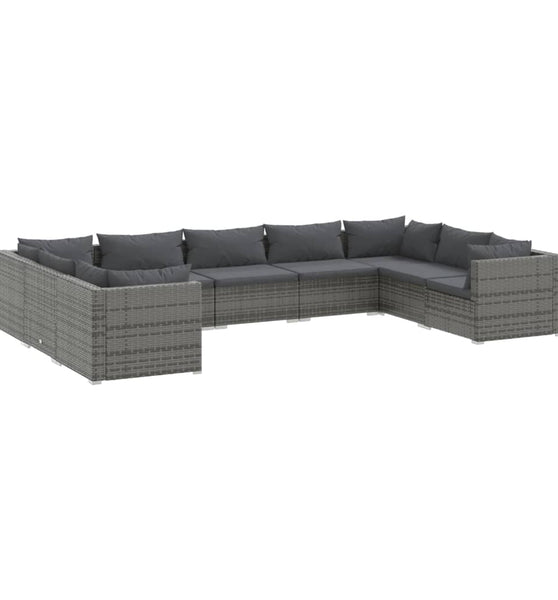 9-tlg. Garten-Lounge-Set mit Kissen Poly Rattan Grau