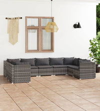 9-tlg. Garten-Lounge-Set mit Kissen Poly Rattan Grau