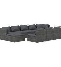 10-tlg. Garten-Lounge-Set mit Kissen Grau Poly Rattan