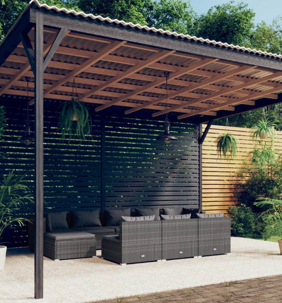 10-tlg. Garten-Lounge-Set mit Kissen Grau Poly Rattan