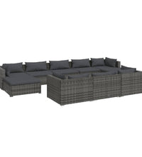 10-tlg. Garten-Lounge-Set mit Kissen Grau Poly Rattan