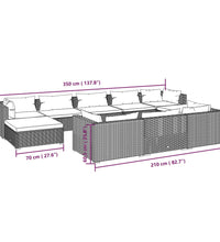 10-tlg. Garten-Lounge-Set mit Kissen Grau Poly Rattan