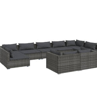 9-tlg. Garten-Lounge-Set mit Kissen Grau Poly Rattan