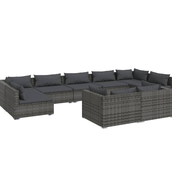 9-tlg. Garten-Lounge-Set mit Kissen Grau Poly Rattan