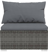 9-tlg. Garten-Lounge-Set mit Kissen Grau Poly Rattan