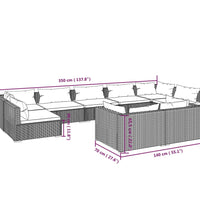 9-tlg. Garten-Lounge-Set mit Kissen Grau Poly Rattan