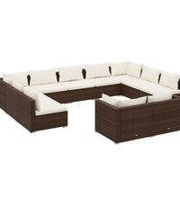11-tlg. Garten-Lounge-Set mit Kissen Braun Poly Rattan