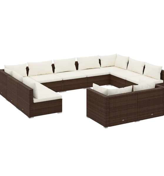 11-tlg. Garten-Lounge-Set mit Kissen Braun Poly Rattan