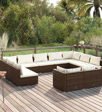 11-tlg. Garten-Lounge-Set mit Kissen Braun Poly Rattan