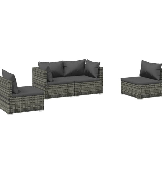 4-tlg. Garten-Lounge-Set mit Kissen Poly Rattan Grau