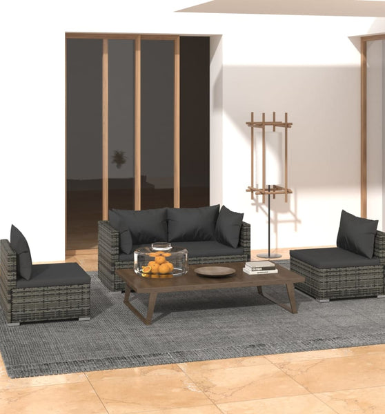 4-tlg. Garten-Lounge-Set mit Kissen Poly Rattan Grau