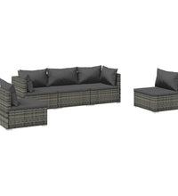 5-tlg. Garten-Lounge-Set mit Kissen Poly Rattan Grau