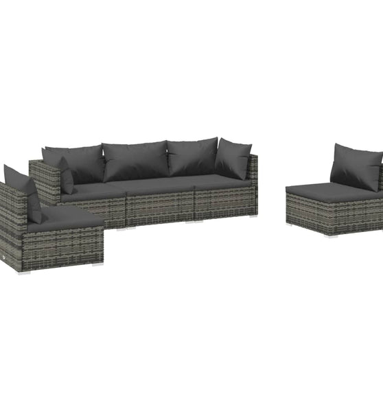 5-tlg. Garten-Lounge-Set mit Kissen Poly Rattan Grau